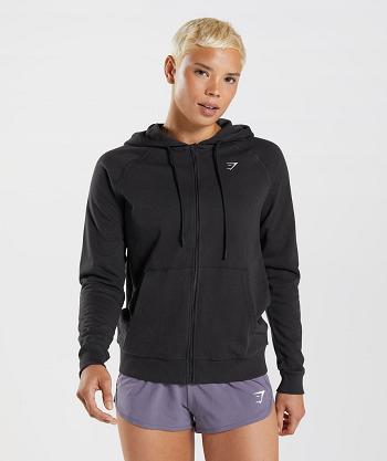 Dámské Mikiny S Kapucí Gymshark Tréninková Zip Černé | CZ 3555UZG
